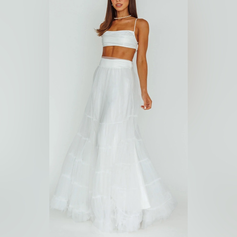 Elegant White Maxi Skirt & matching Crop Top
